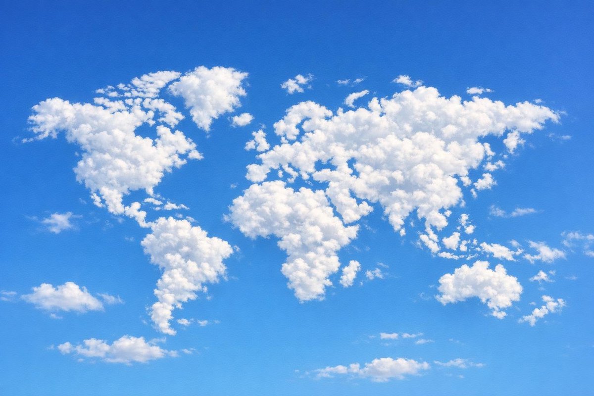 A photorealistic image of a cloud in the sky, uniquely shaped like all the continents of the wor 2