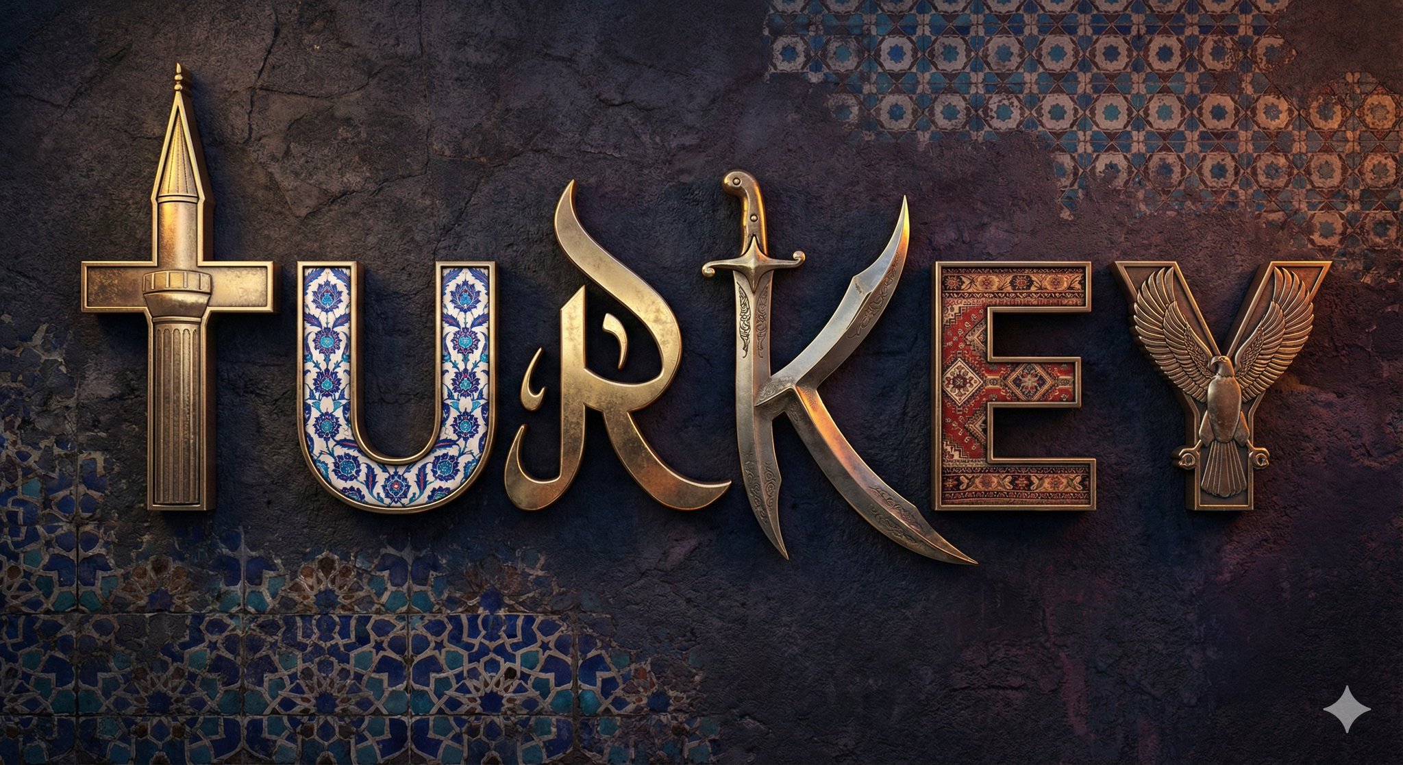A high-quality 3D metallic typography design of the word [COUNTRY NAME], set against a dark, tex 3