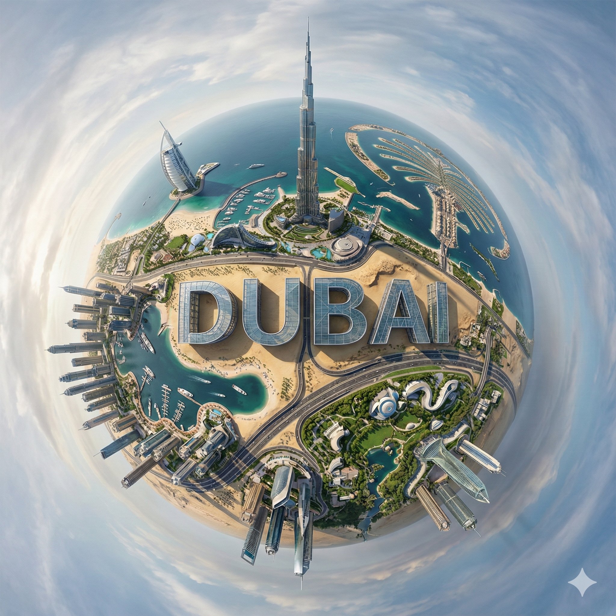 Create a hyperrealistic, surreal spherical panorama of [CITY NAME], with its most iconic landmar 4