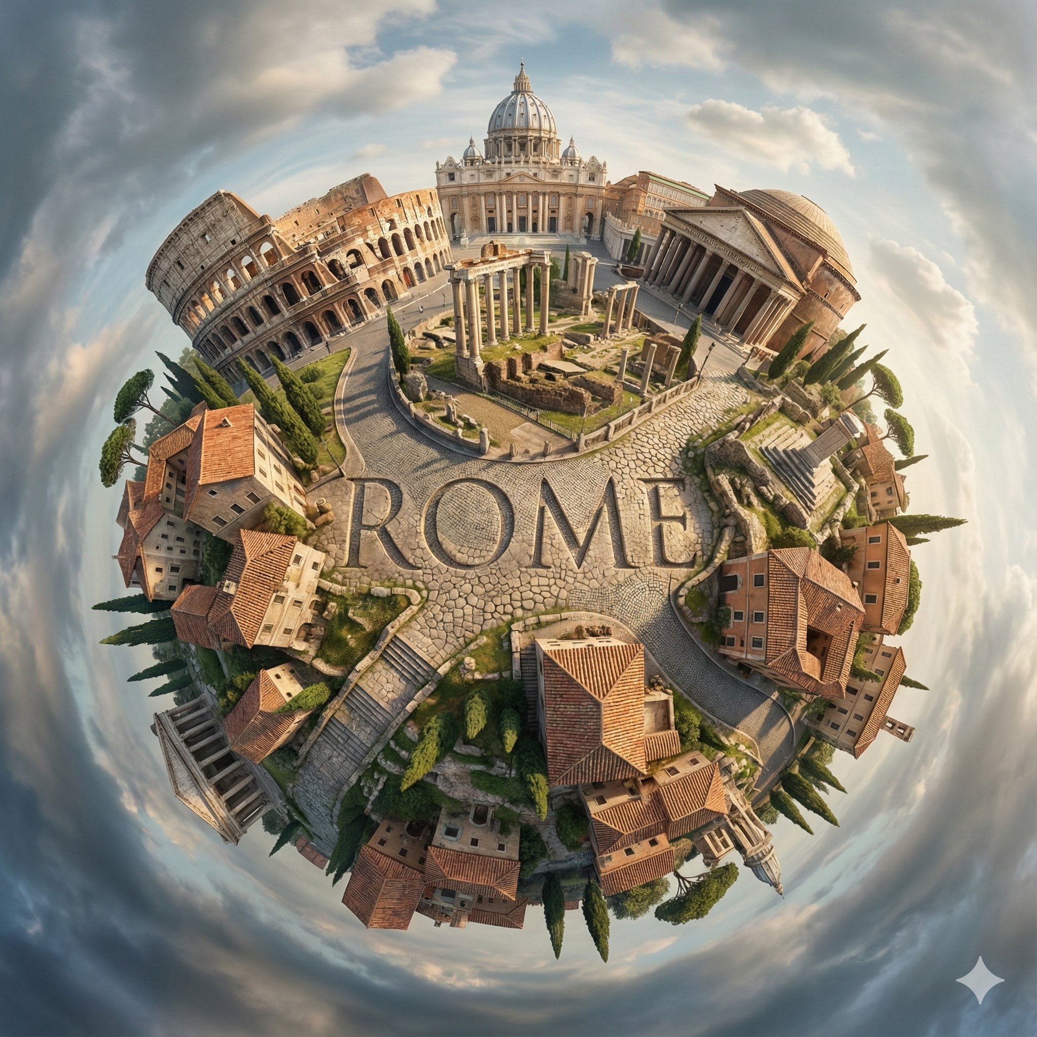 Create a hyperrealistic, surreal spherical panorama of [CITY NAME], with its most iconic landmar