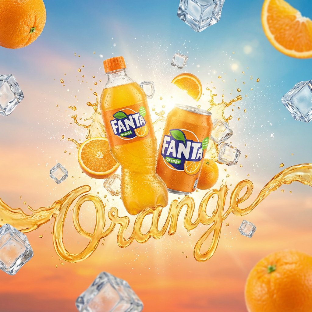 A vibrant, high-end advertising visual of a [PRODUCT NAME] can/bottle floating dynamically in th 4