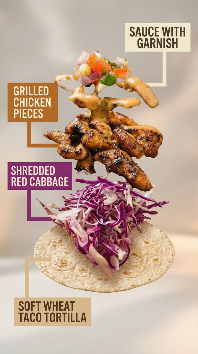 A high-end commercial food photograph of the same two tacos from the reference image, preserving