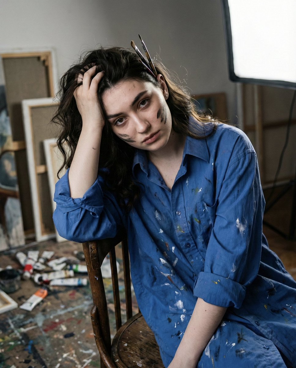 • Concept: Artistic lifestyle, face preserved, tactile-provocative realism.