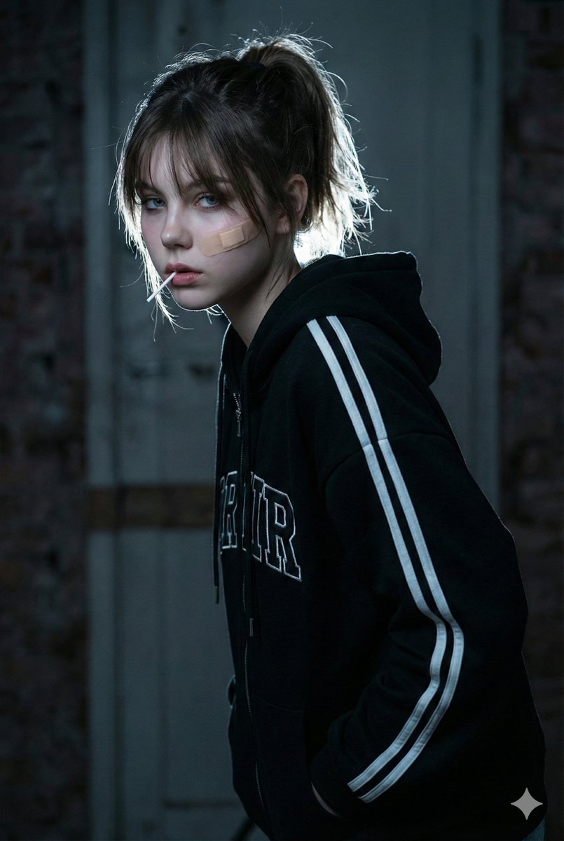 ​A cinematic close-up side profile portrait of a young woman with a rebellious, melancholic vibe 2