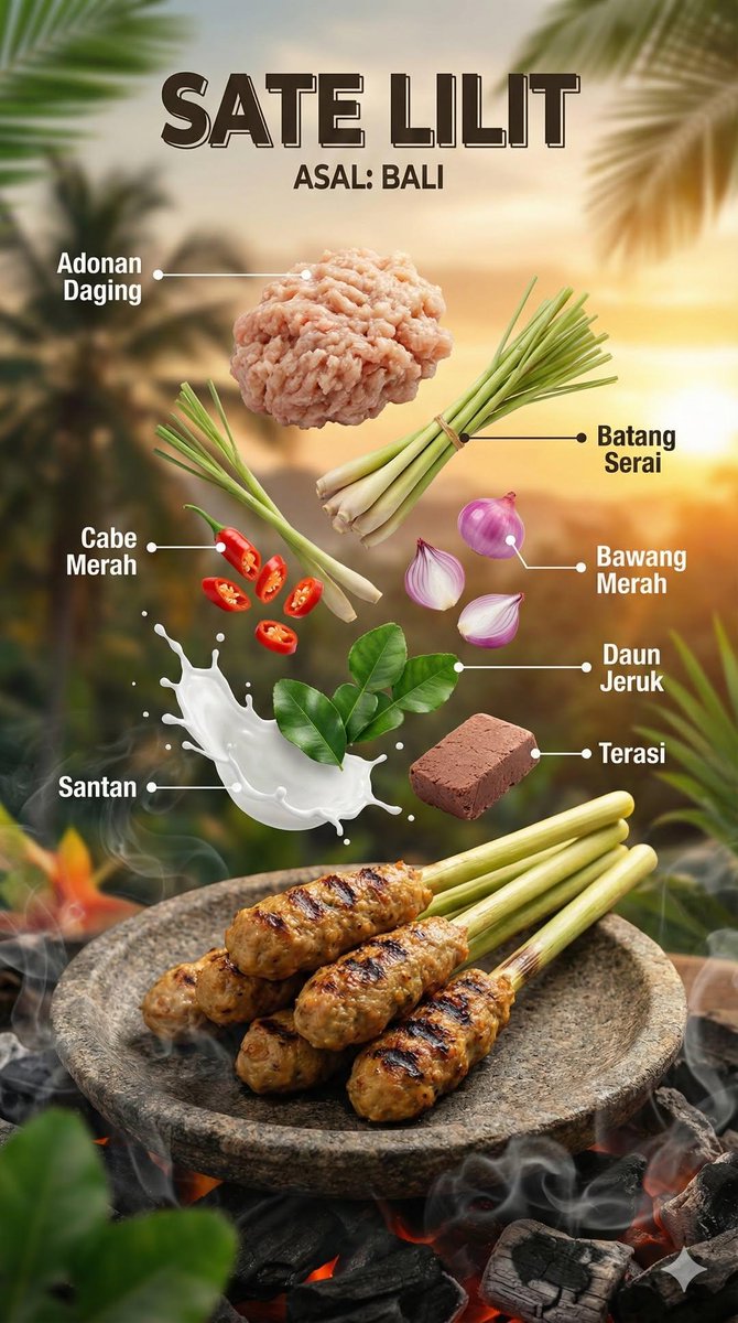 Ultra-realistic cinematic food photography of a traditional Indonesian dish, presented as a floa 2
