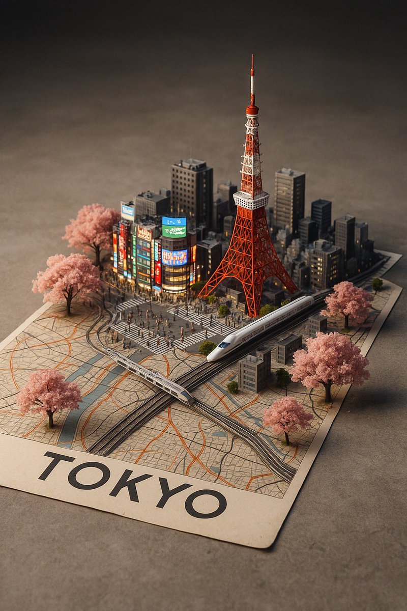 A street-style map of [CITY_NAME] placed on a {MAP_SURFACE}, with a photorealistic miniature ver