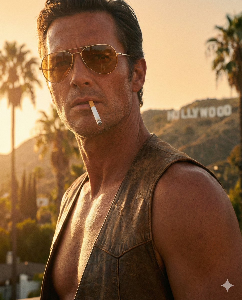 Shirtless male subject, hyper-realistic skin texture, deep tan, 1970s Hollywood aesthetic, vinta