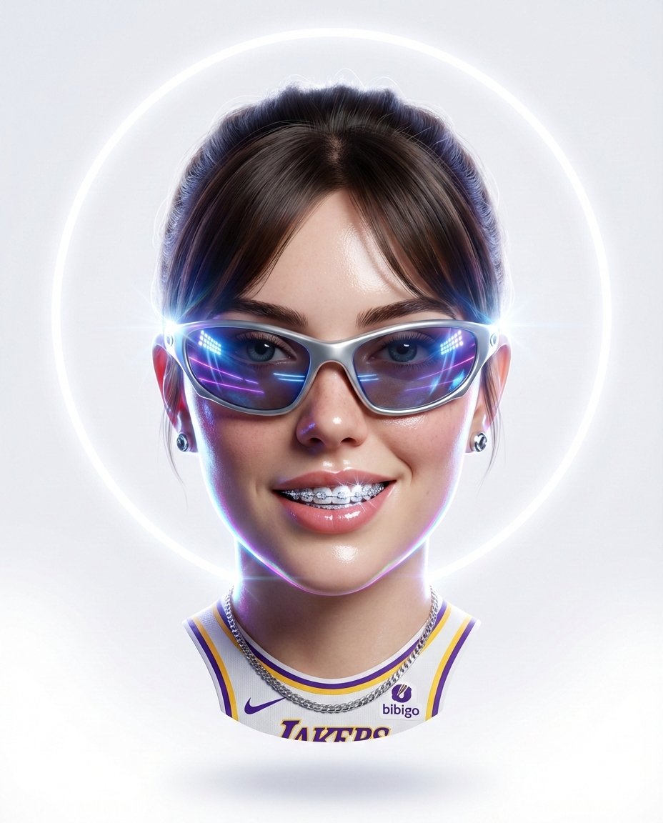 Hyper-stylized dynamic 3D floating head portrait of the attached reference image, perfectly cent