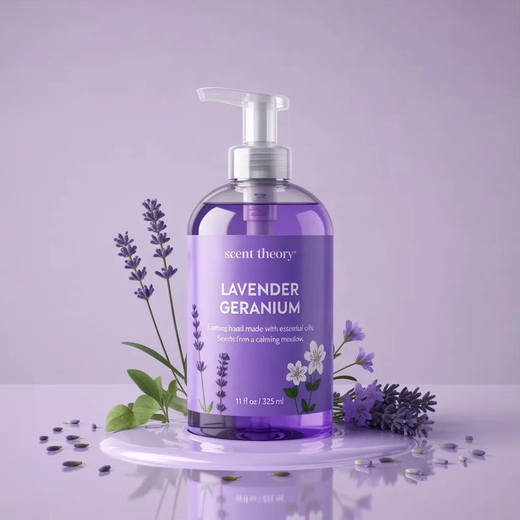 Use the uploaded image as the exact visual reference for product design, label, lavender placeme