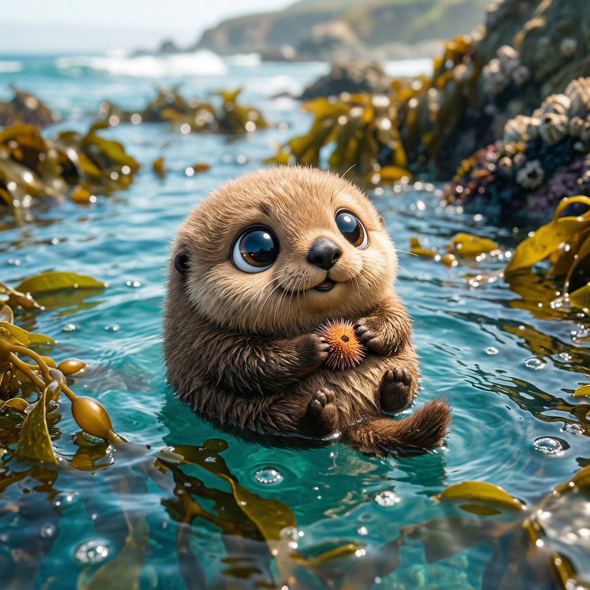 Make a photo of a cute ball-shaped version of a [animal], with big adorable over-sized eyes, it 