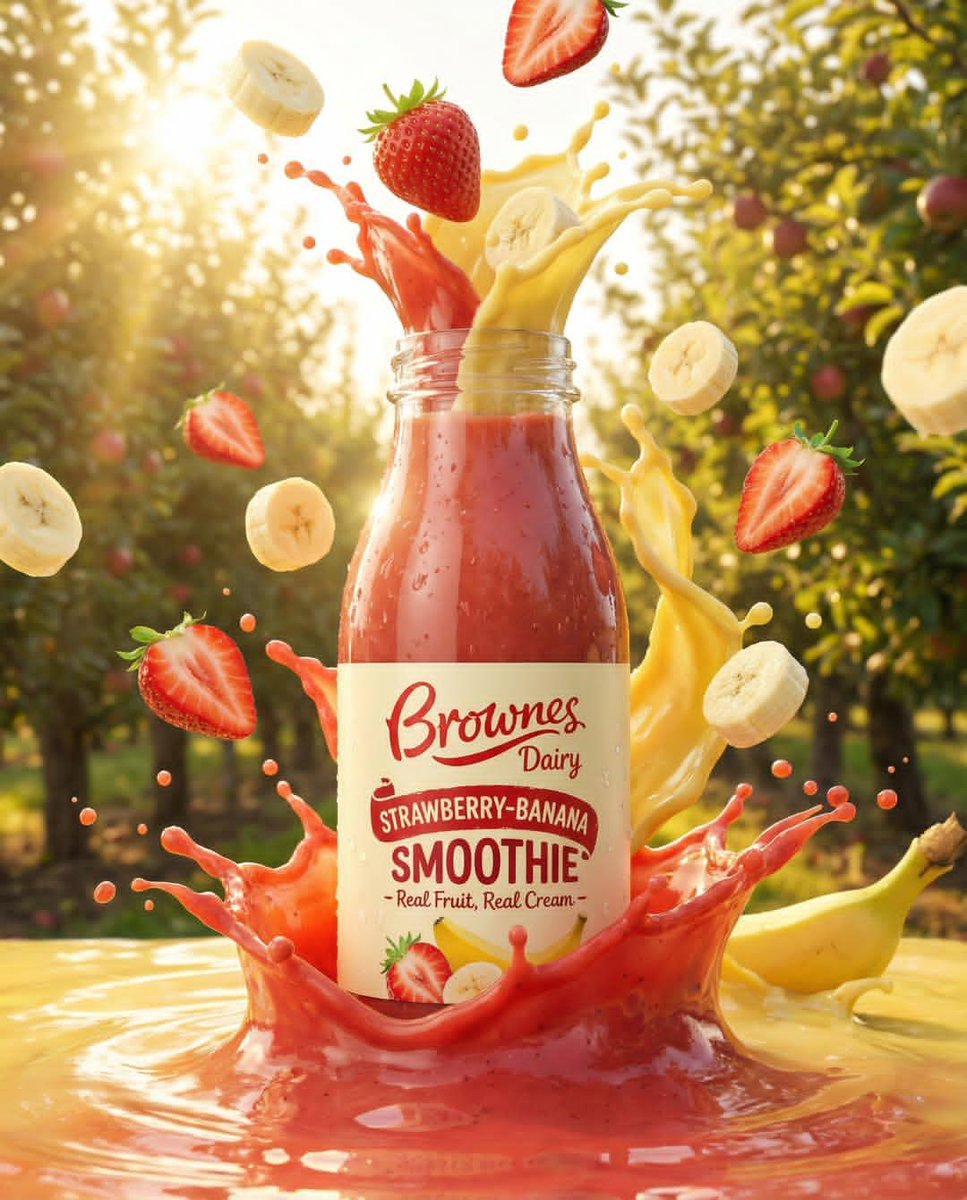 Ultra-realistic product ad of a premium fruit drink bottle, dynamic liquid splash frozen mid-air