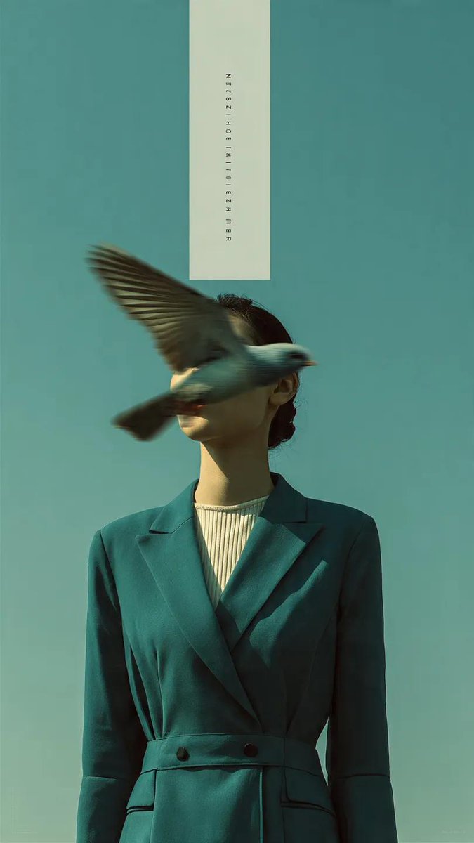 Editorial photography, a woman wearing a structured deep teal blazer standing against a pale blu 2