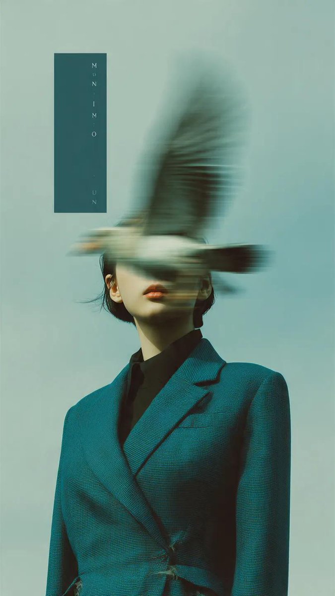 Editorial photography, a woman wearing a structured deep teal blazer standing against a pale blu