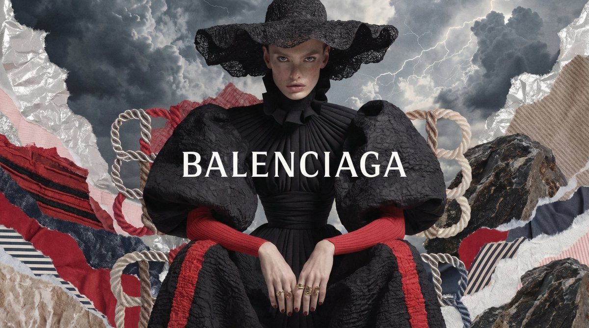 [BRAND]. A high fashion campaign poster. A model with a strong expressive face as the centerpiec 2