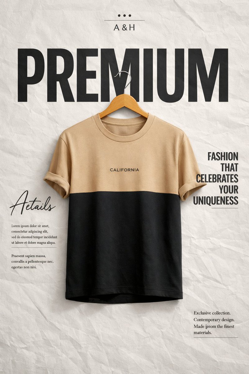 Create a high-end minimalist fashion advertisement poster.