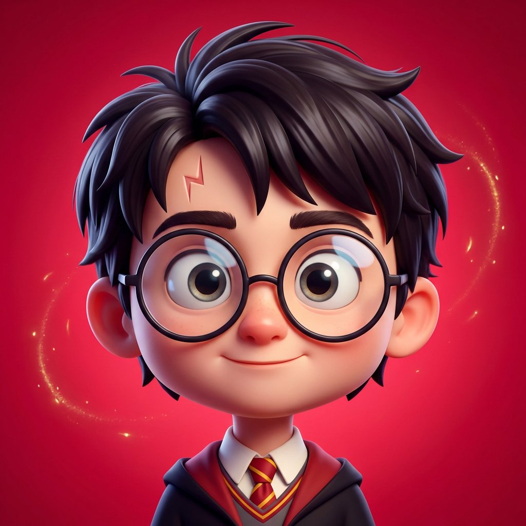 High-quality stylized 3D CGI big-head cartoon render of Harry Potter, square profile picture com 4