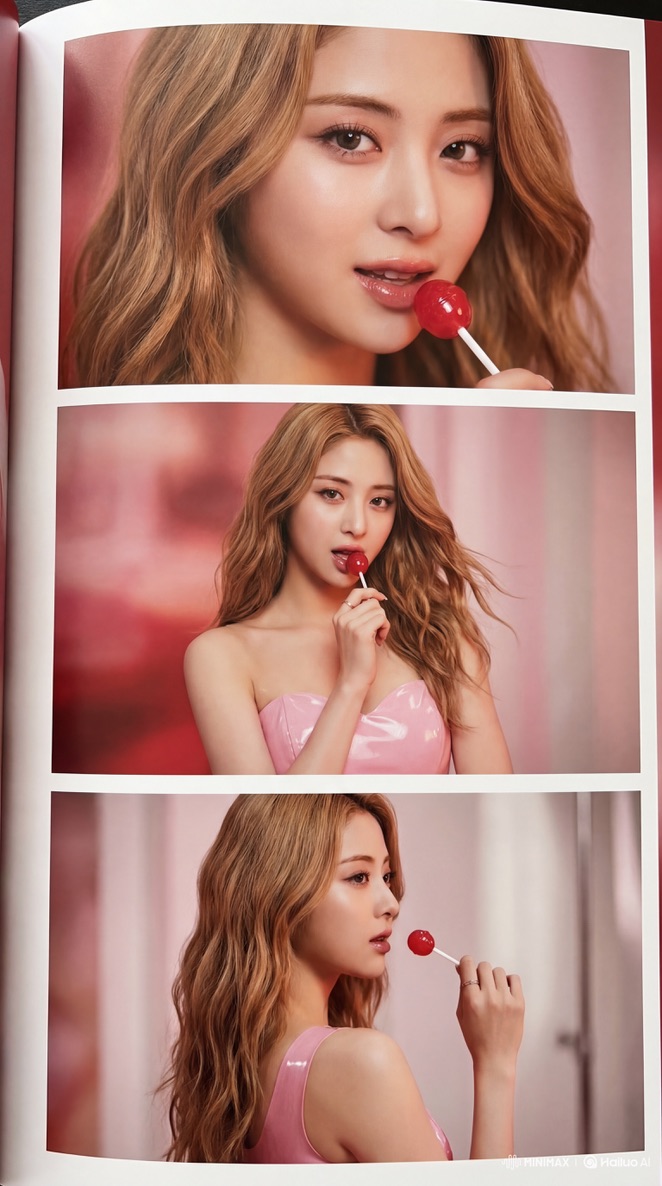 Create a 3-image vertical collage (aspect ratio 9:16) featuring Le Sserafim's Kim Chaewon, showc 2