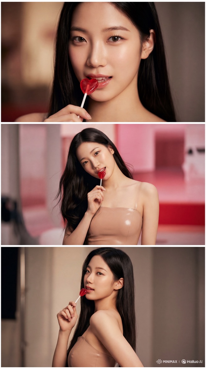 Create a 3-image vertical collage (aspect ratio 9:16) featuring Le Sserafim's Kim Chaewon, showc 3