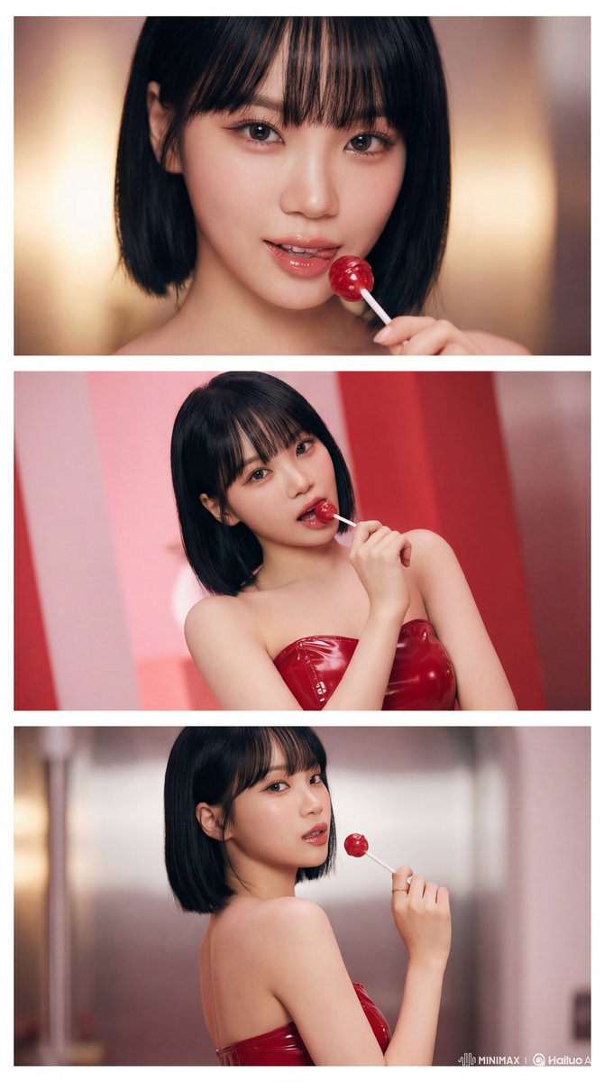 Create a 3-image vertical collage (aspect ratio 9:16) featuring Le Sserafim's Kim Chaewon, showc