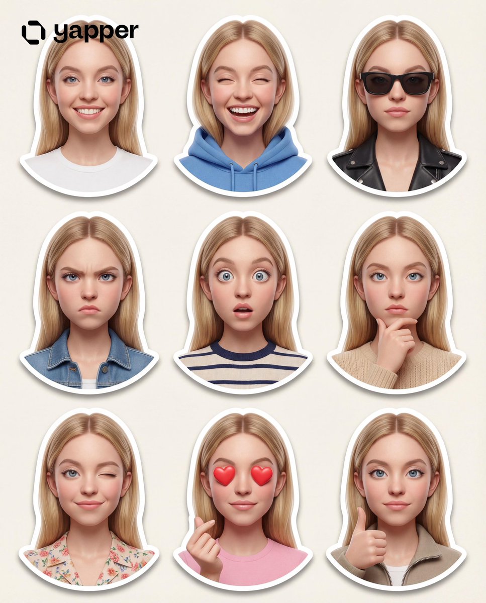 Create a premium Pixar-style 3D character sticker set that is clearly recognizable as the same p 2