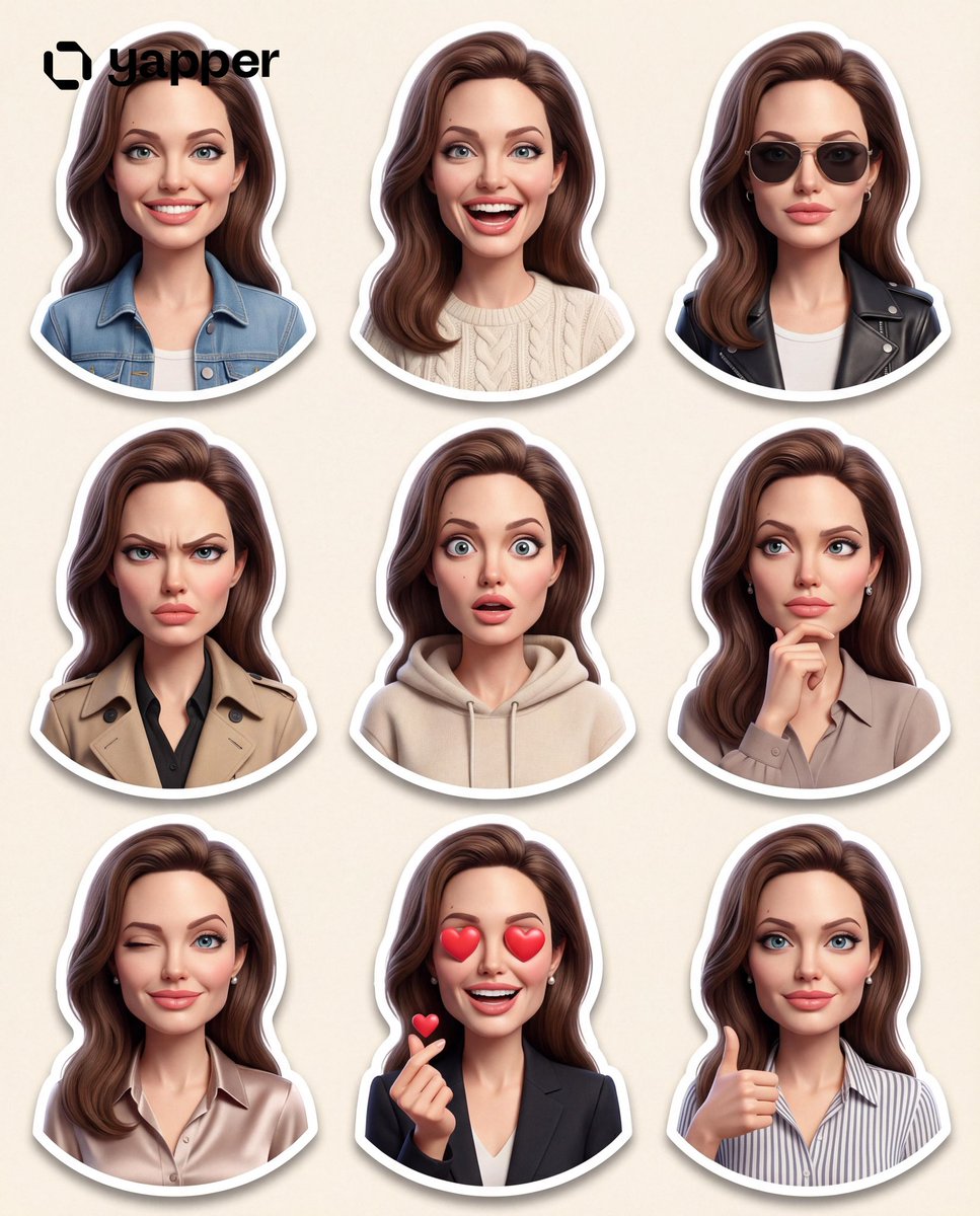 Create a premium Pixar-style 3D character sticker set that is clearly recognizable as the same p 4