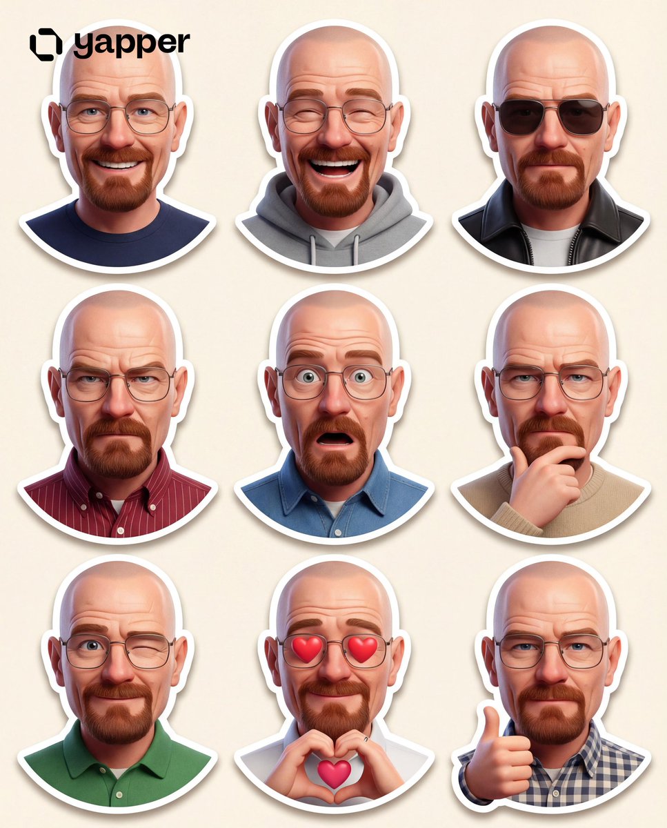 Create a premium Pixar-style 3D character sticker set that is clearly recognizable as the same p