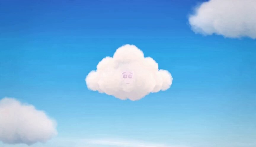 Ultra-cute pastel cloud animation, soft rounded chibi style, bright sky tones, smooth bouncy phy