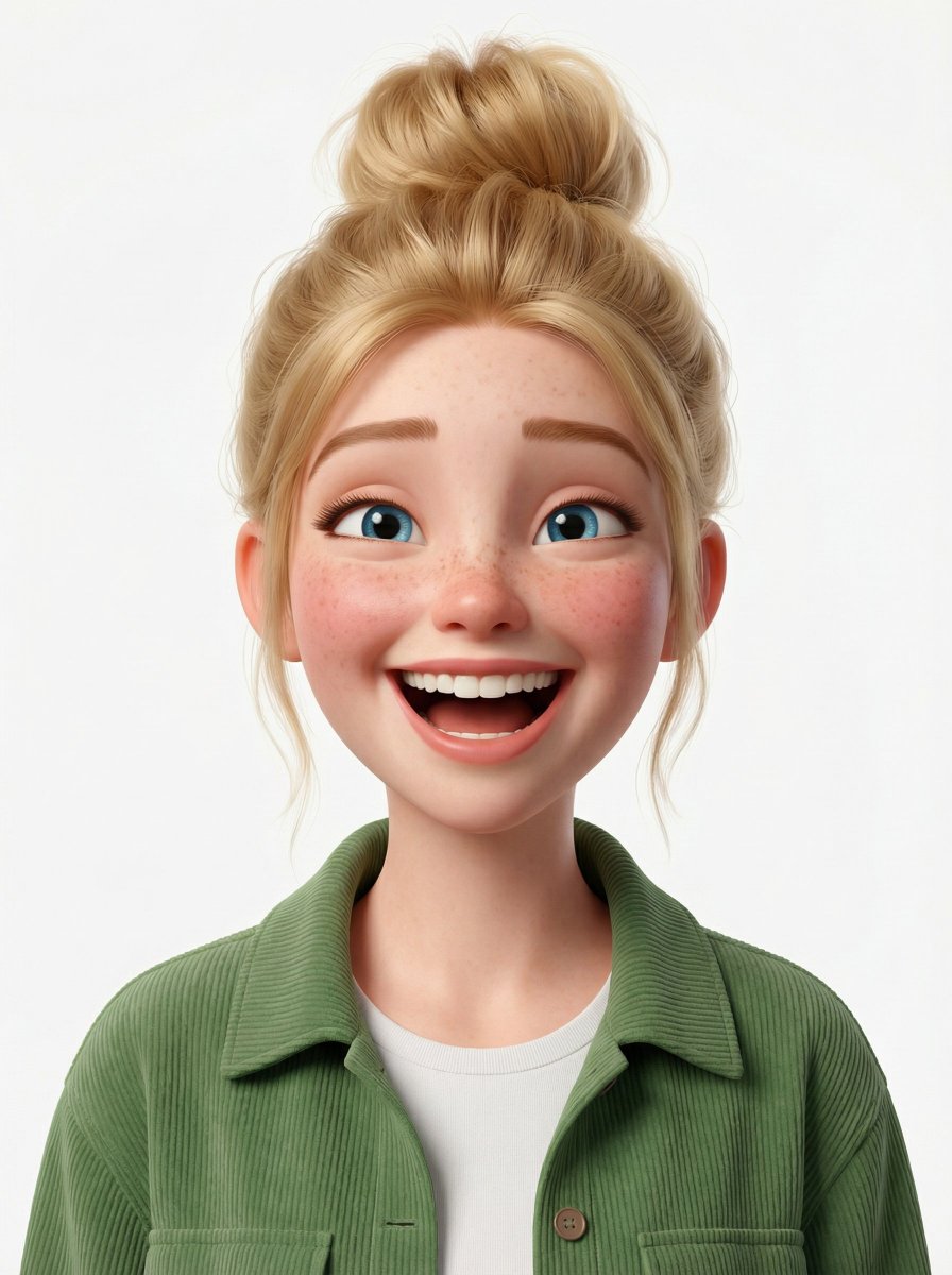 Create a head-and-shoulders Pixar-style 3D avatar of an edgy person based on the reference image