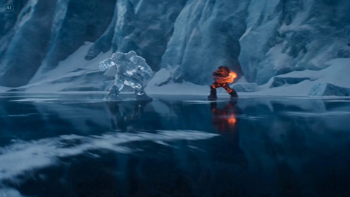 A frozen glacial valley under pale arctic twilight. Deep cobalt shadows across the ice field wit