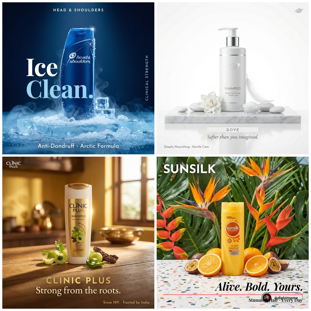 Hyper-realistic luxury product campaign poster, 1:1 square format. brand name shampoo bottle sta