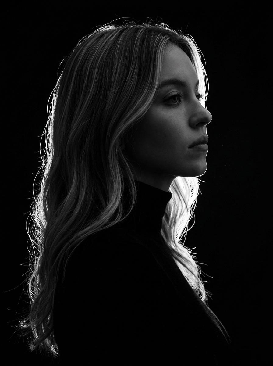 A minimalist black and white cinematic portrait featuring two individuals (male and female) in s 3
