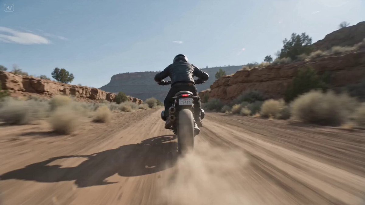 Ultra cinematic high-speed chase sequence, a powerful motorcycle racing at extreme speed along a