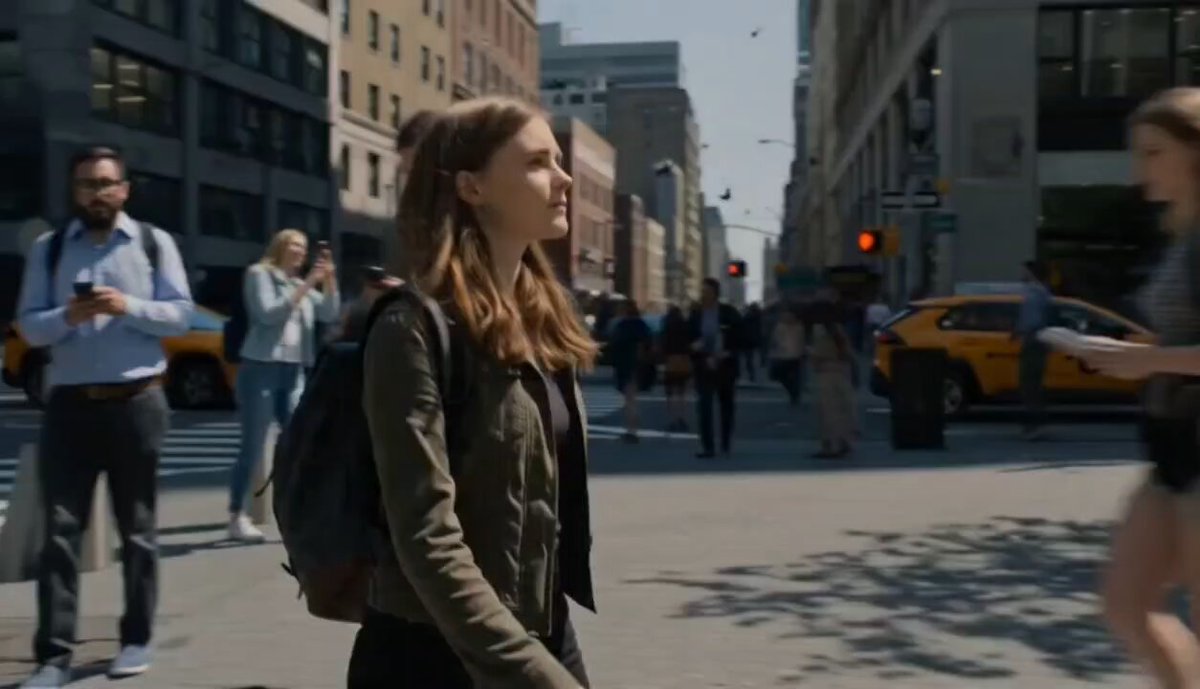 Cinematic ultra-realistic 15-second short film, western girl in a dark jacket walking through a 