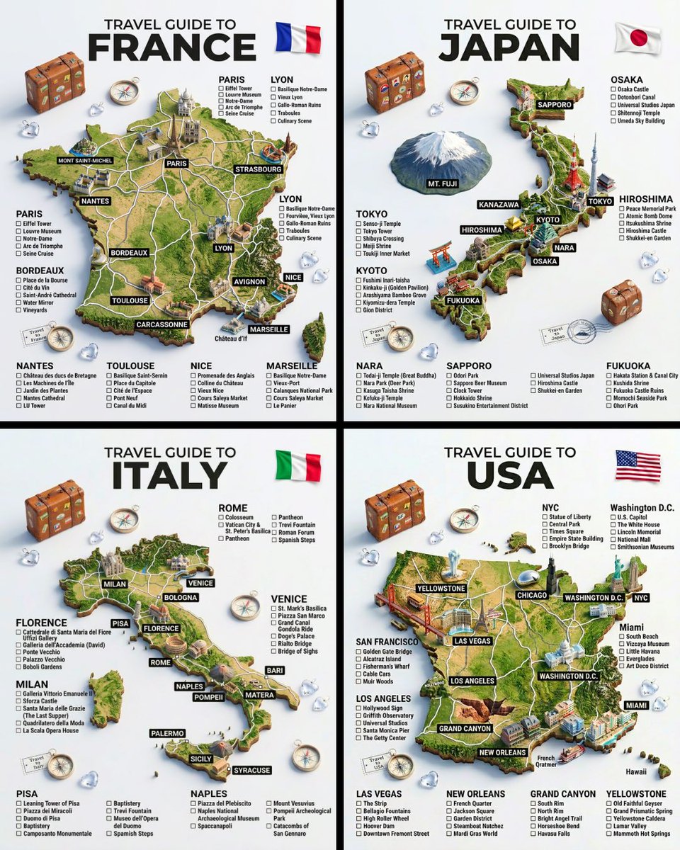 A hyper-realistic 3D travel guide infographic poster for [COUNTRY]. The country shape is rendere