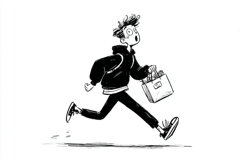 A simple black-and-white illustration of a [subject] in [outfit], [doing action], with a [facial 2