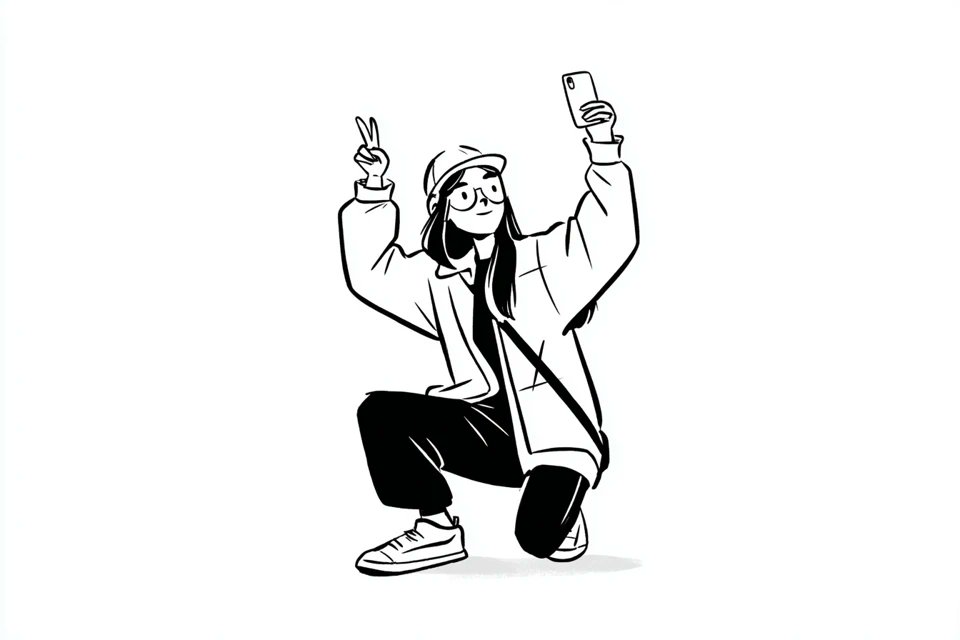 A simple black-and-white illustration of a [subject] in [outfit], [doing action], with a [facial