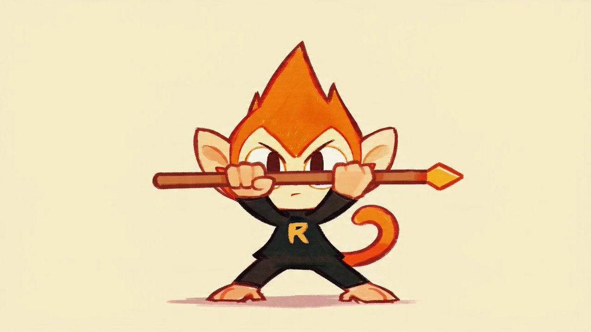 [image1] Warrior: small chibi monkey character — orange fur with flame-shaped hair tuft, large o