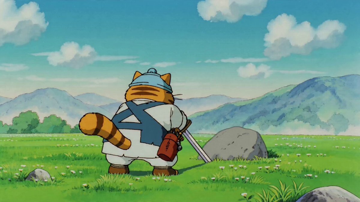 90年代の日本アニメ風 伝説の剣を抜くためにやってきたキャラクター 大見得を切るセリフを話しながら思いっきり抜くために叫びながら踏ん張るが オナラをしてしまい情けない時間が流れる カメラもすご