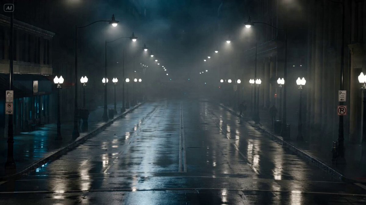 Ultra-cinematic 15-second multi-angle action sequence in a dark city street at night, wet asphal