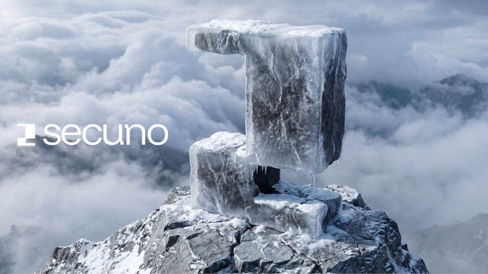 A hyper-realistic 3D render of a flat logo sculpted as a massive, frosted stone monument standin 2