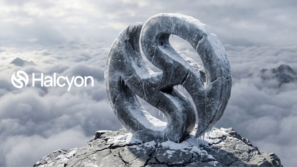 A hyper-realistic 3D render of a flat logo sculpted as a massive, frosted stone monument standin 4