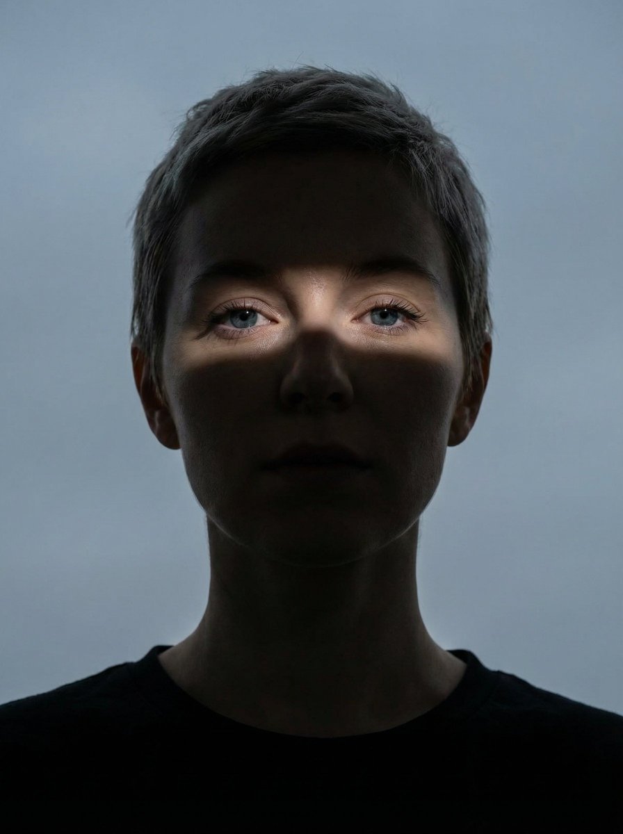 Close-up portrait of a woman (Same face as reference image)looking directly at the camera. Her f