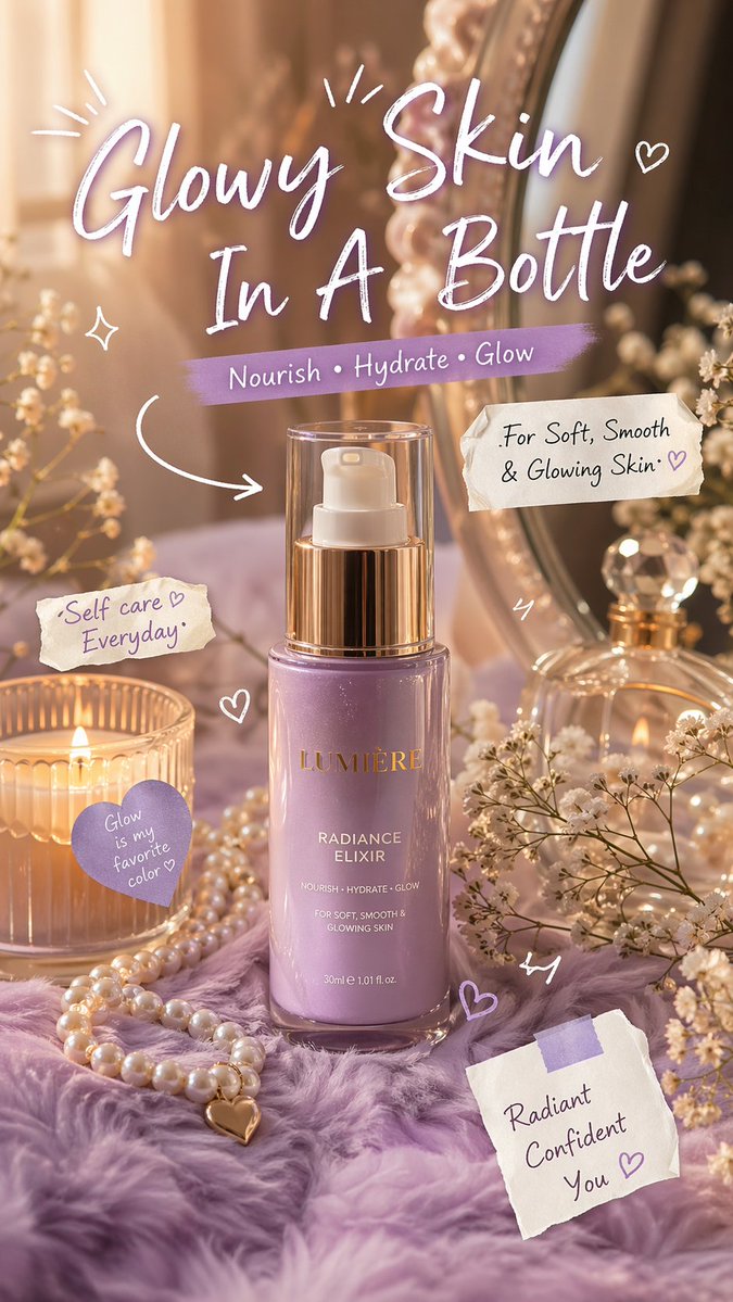 Luxury aesthetic skincare advertisement,soft pastel background, warm golden sunlight, dreamy sof
