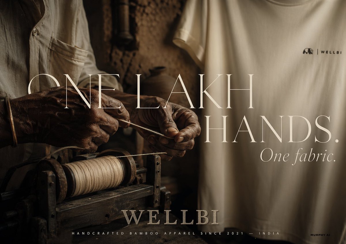 Cinematic product poster for WELLBI, India's premium bamboo apparel brand. 4