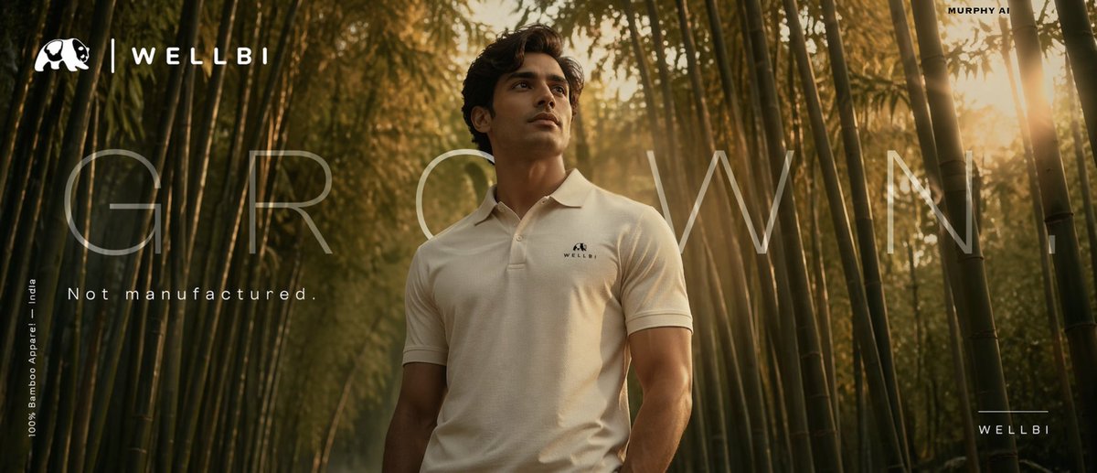 Cinematic product poster for WELLBI, India's premium bamboo apparel brand.