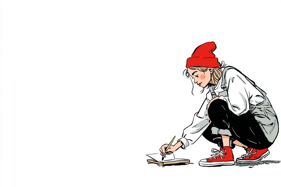 A simple illustration of a [subject] in [outfit], [doing action], with a [facial expression] exp 3