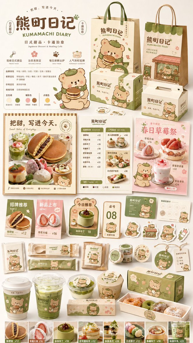 生成一张[餐饮品牌触点矩阵]系列视觉图，用于展示一个完整的餐饮品牌视觉系统与包装应用方案。 3