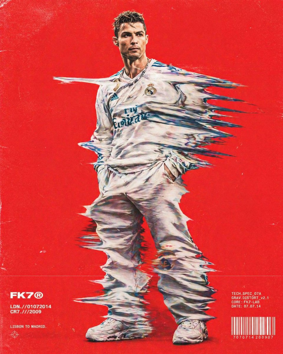 Hip-hop fashion model standing full-frame, clothing distorted into stretched streaks like motion