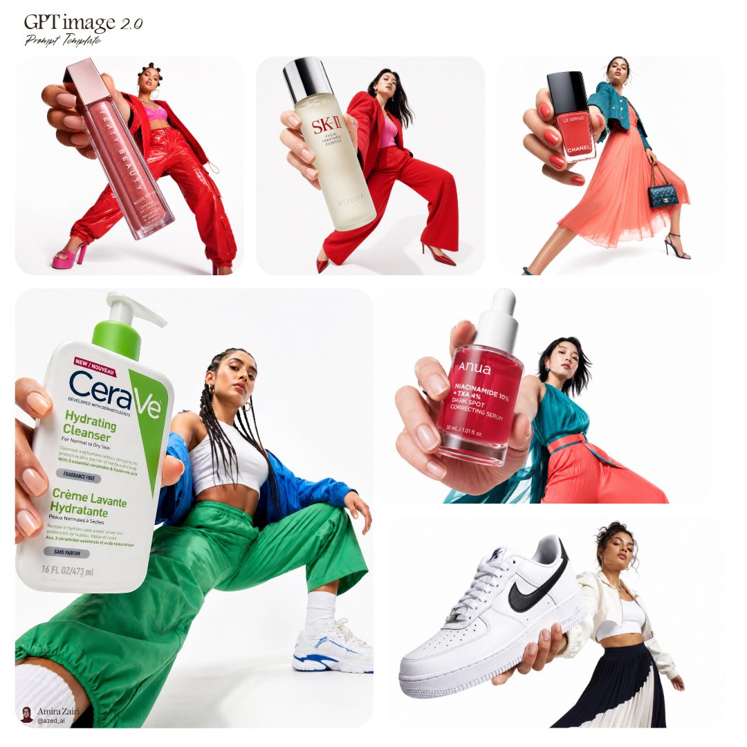 Low-angle fashion campaign photograph of a confident model holding a large [product name] very c