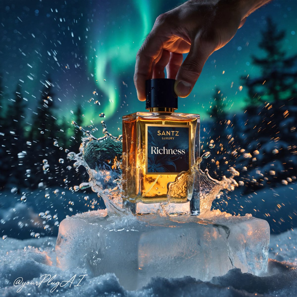 Create a hyper-realistic cinematic luxury perfume product photograph featuring [PERFUME BOTTLE D 4